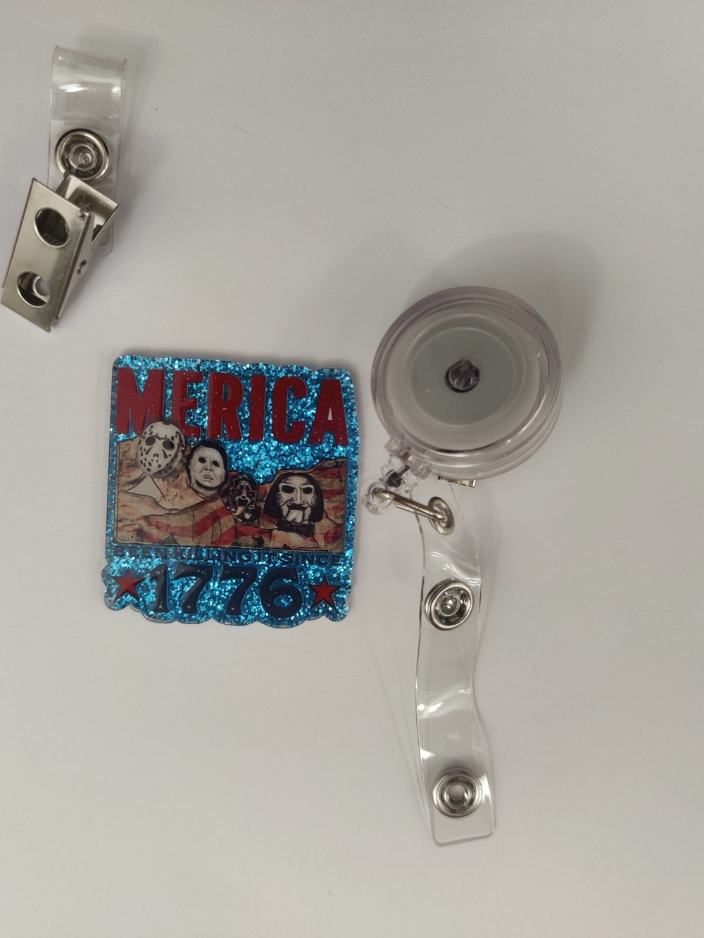 Handmade Badge Reel- Merica Horror